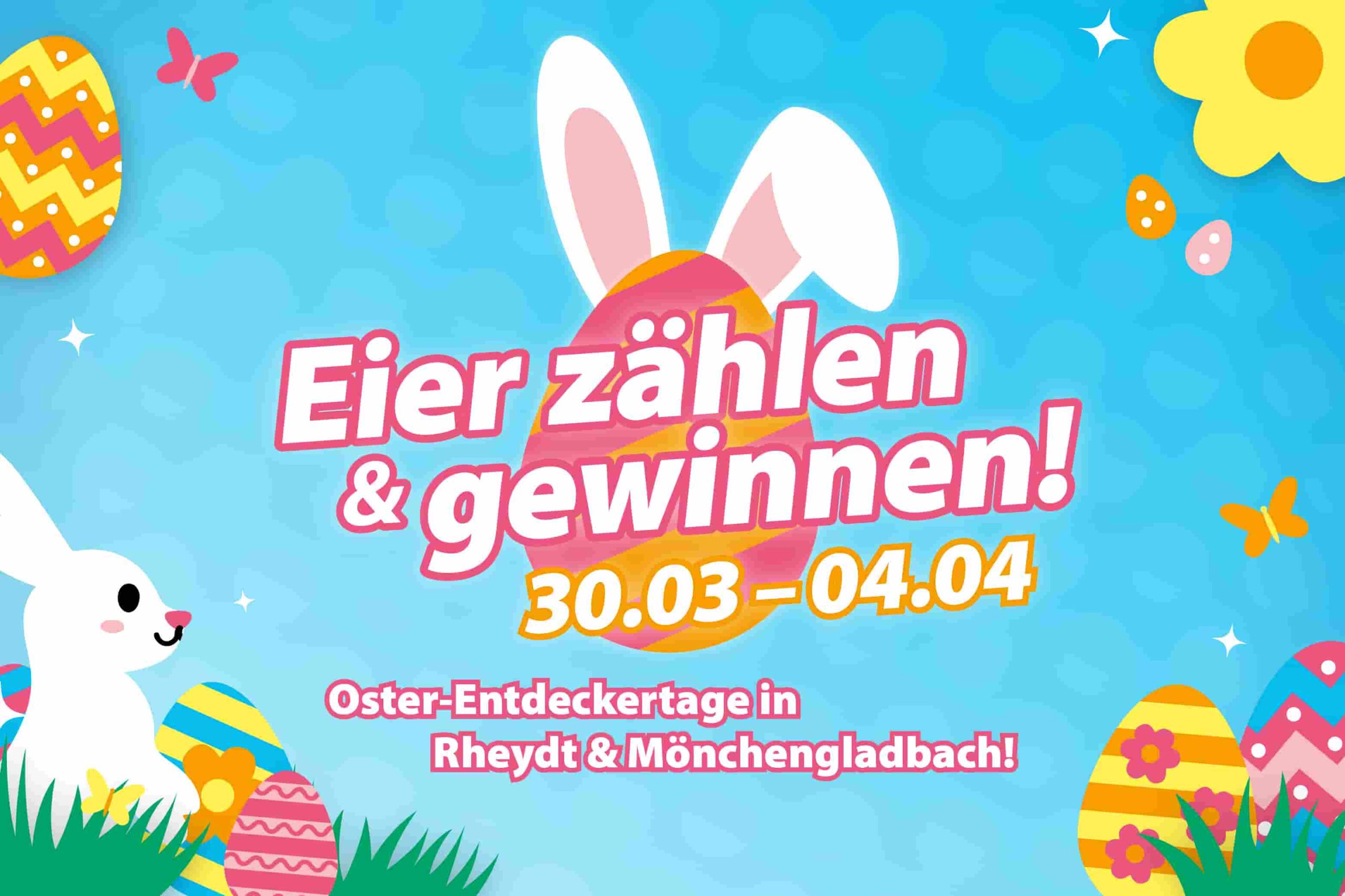 Plakatives Ostermotiv mit der Aufschrift "Eier zählen & gewinnen"